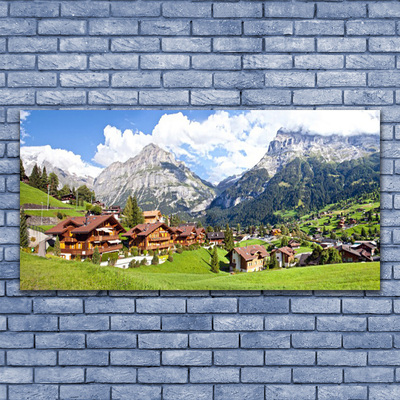 Canvas print Houses mountain landscape brown grey white