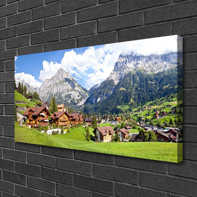 Canvas print Houses mountain landscape brown grey white