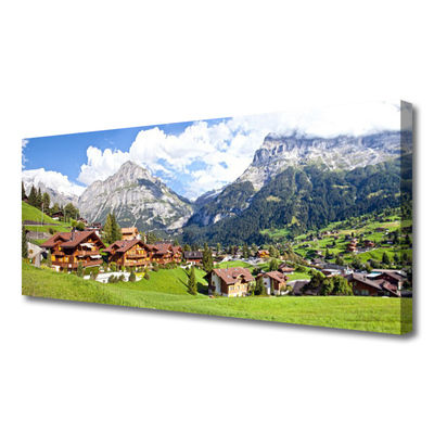 Canvas print Houses mountain landscape brown grey white