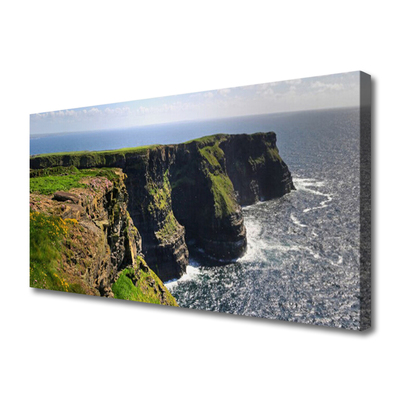 Canvas print Rock sea landscape brown green blue