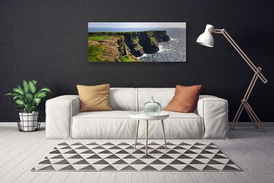 Canvas print Rock sea landscape brown green blue