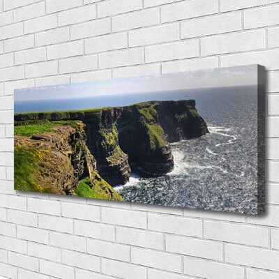 Canvas print Rock sea landscape brown green blue