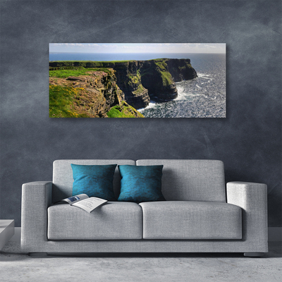 Canvas print Rock sea landscape brown green blue