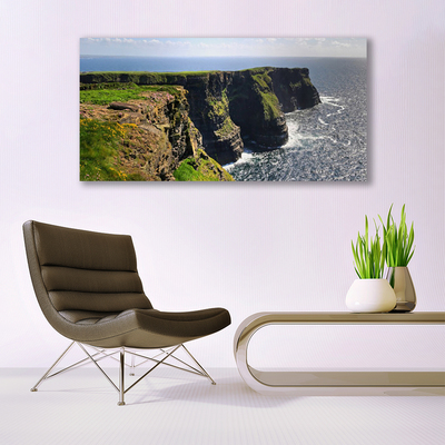 Canvas print Rock sea landscape brown green blue