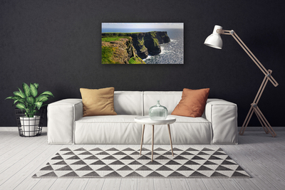 Canvas print Rock sea landscape brown green blue