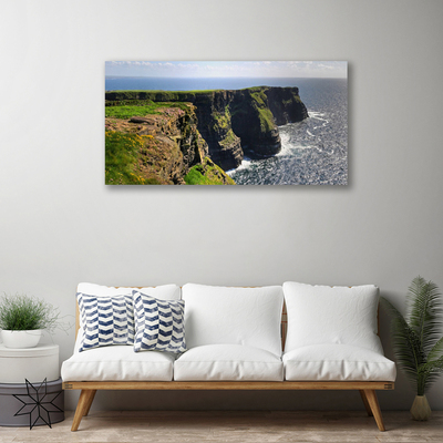 Canvas print Rock sea landscape brown green blue