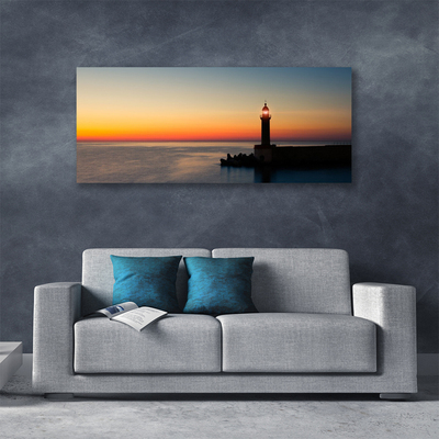 Canvas print Lighthouse sea landscape black blue yellow grey
