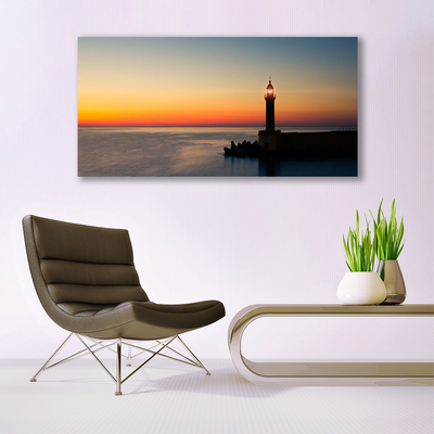 Canvas print Lighthouse sea landscape black blue yellow grey