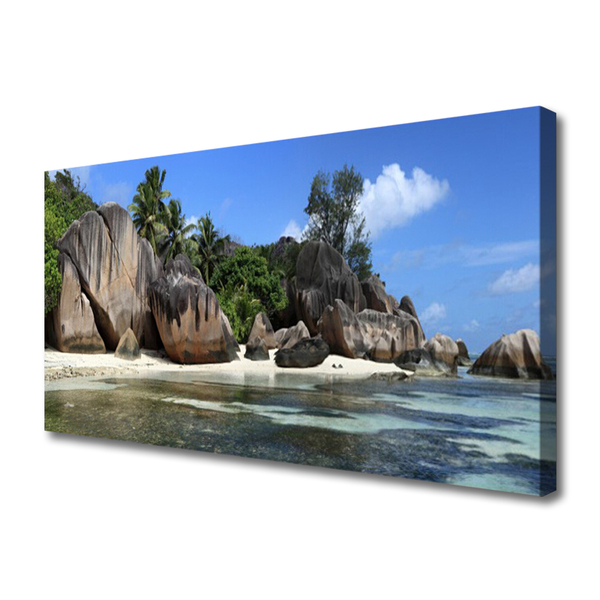 Canvas print Rock sea landscape grey green blue