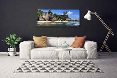 Canvas print Rock sea landscape grey green blue