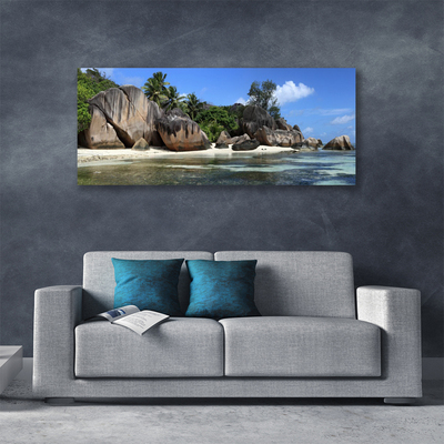 Canvas print Rock sea landscape grey green blue