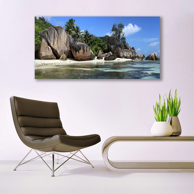 Canvas print Rock sea landscape grey green blue