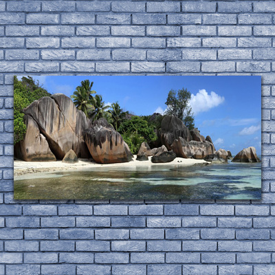 Canvas print Rock sea landscape grey green blue