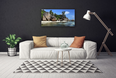 Canvas print Rock sea landscape grey green blue