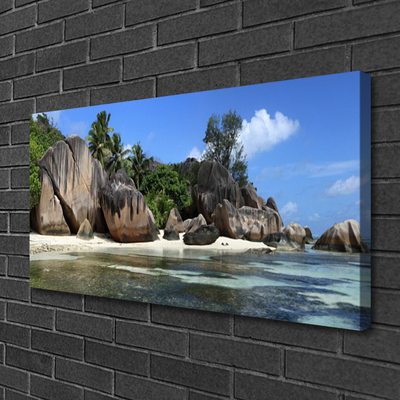 Canvas print Rock sea landscape grey green blue