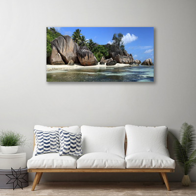 Canvas print Rock sea landscape grey green blue