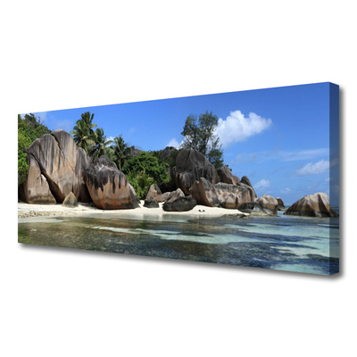 Canvas print Rock sea landscape grey green blue