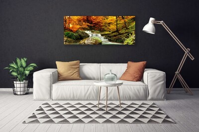 Canvas print Waterfall forest nature white green yellow grey