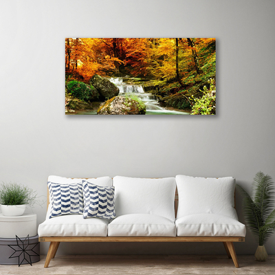 Canvas print Waterfall forest nature white green yellow grey