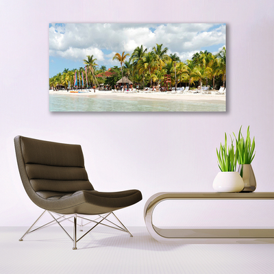 Canvas print Beach palm trees landscape brown green