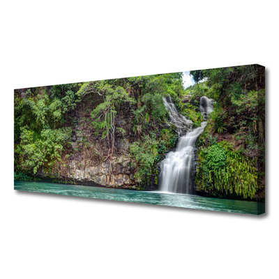 Canvas print Waterfall rock nature white blue grey green