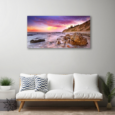 Canvas print Sea stones landscape grey purple pink