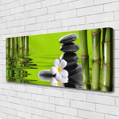 Canvas print Bamboo tube flower stones art green black white