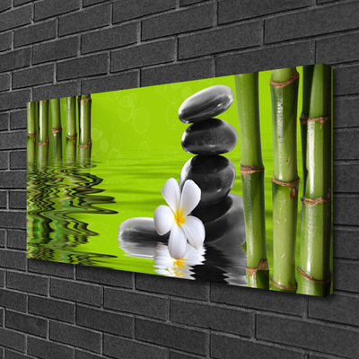 Canvas print Bamboo tube flower stones art green black white