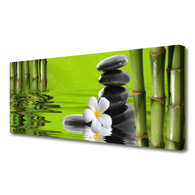 Canvas print Bamboo tube flower stones art green black white