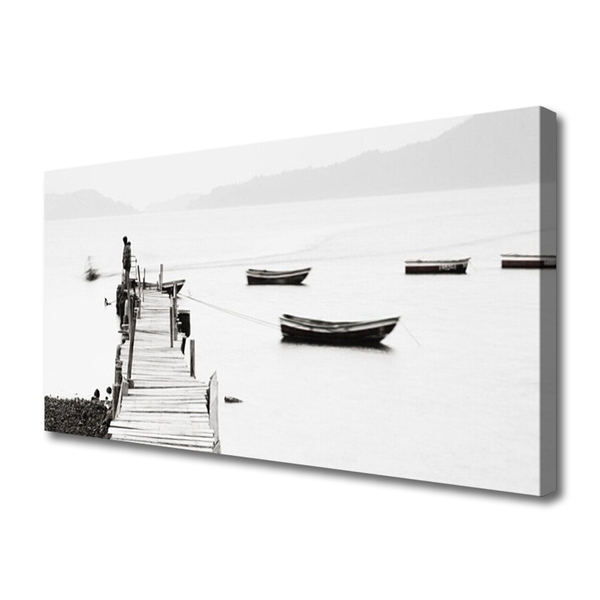 Canvas print Bridge boats architecture grey white