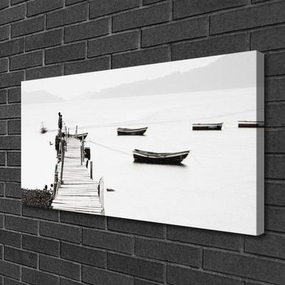 Canvas print Bridge boats architecture grey white