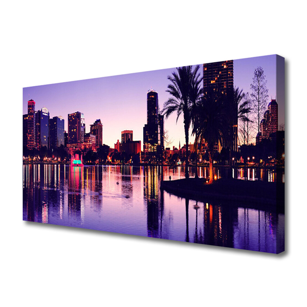 Canvas print City houses purple black