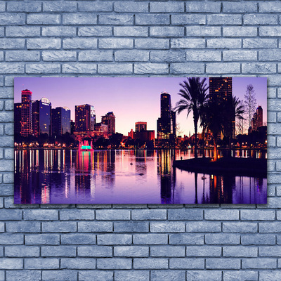 Canvas print City houses purple black