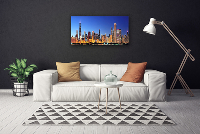 Canvas print City houses yellow brown blue