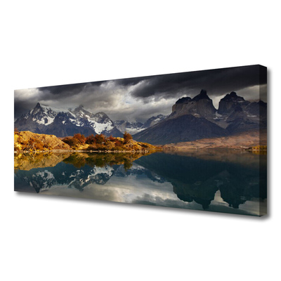 Canvas print Mountain lake landscape grey yellow white