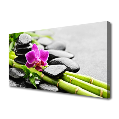 Canvas print Bamboo tube flower stones art green red black