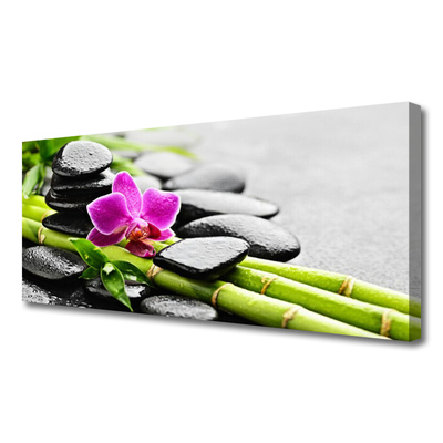 Canvas print Bamboo tube flower stones art green red black