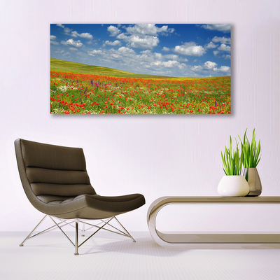 Canvas print Meadow flowers landscape red white green
