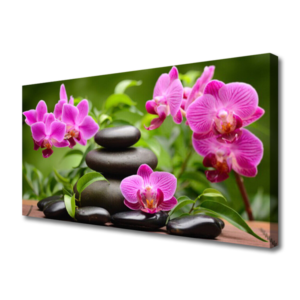 Canvas print Flower stones art pink black