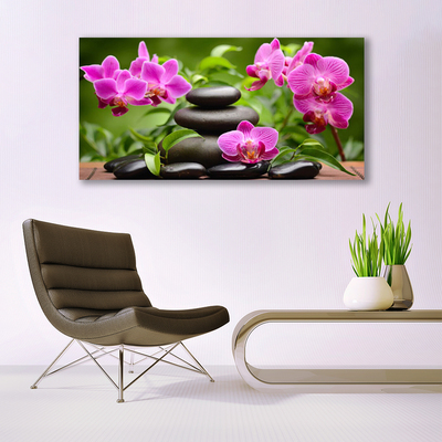 Canvas print Flower stones art pink black