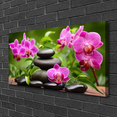 Canvas print Flower stones art pink black