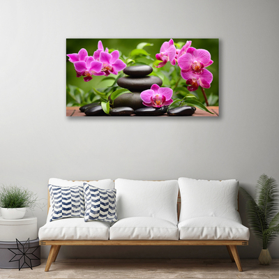 Canvas print Flower stones art pink black