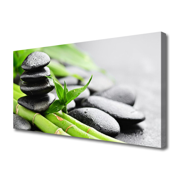 Canvas print Bamboo tube stones floral green black