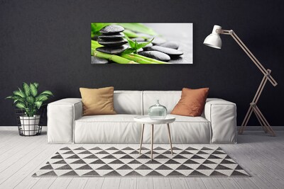 Canvas print Bamboo tube stones floral green black