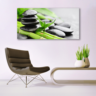 Canvas print Bamboo tube stones floral green black