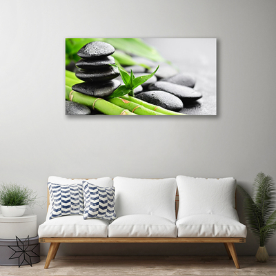 Canvas print Bamboo tube stones floral green black