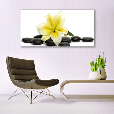 Canvas print Flower stones art white green black