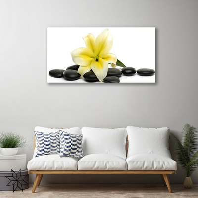 Canvas print Flower stones art white green black