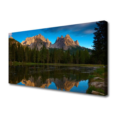 Canvas print Forest lake landscape green blue