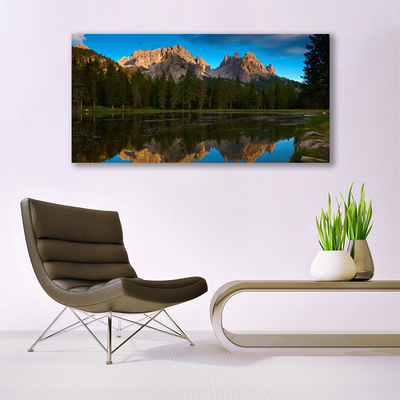 Canvas print Forest lake landscape green blue